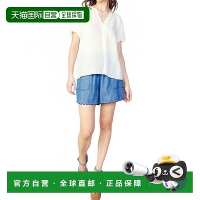 自营current airGathered Detail Split-Neck Short-Sleeve Blous