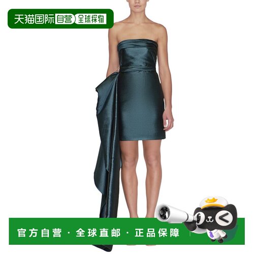 自营Reem Acra抹胸真丝混纺迷你连衣裙-绿色包臀裙 美国奥莱直发