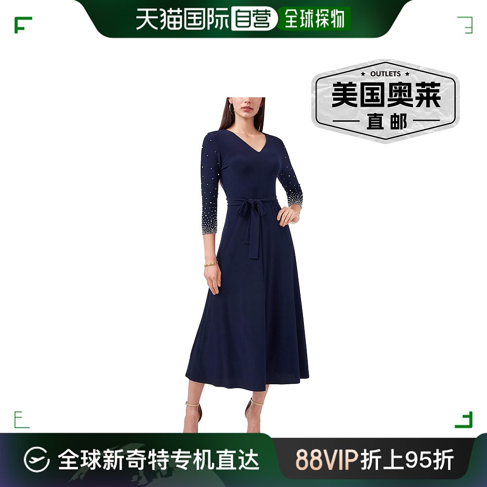 msk女士 Knit Beaded Midi Dress lovely navy 【美国奥莱】直发 女装/女士精品 连衣裙 原图主图