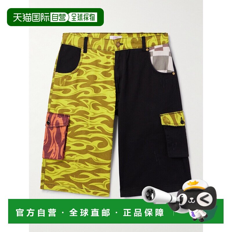 1h可退 香港直邮Erl 男士 直筒磨破印花棉质帆布工装短裤 ERL08P0