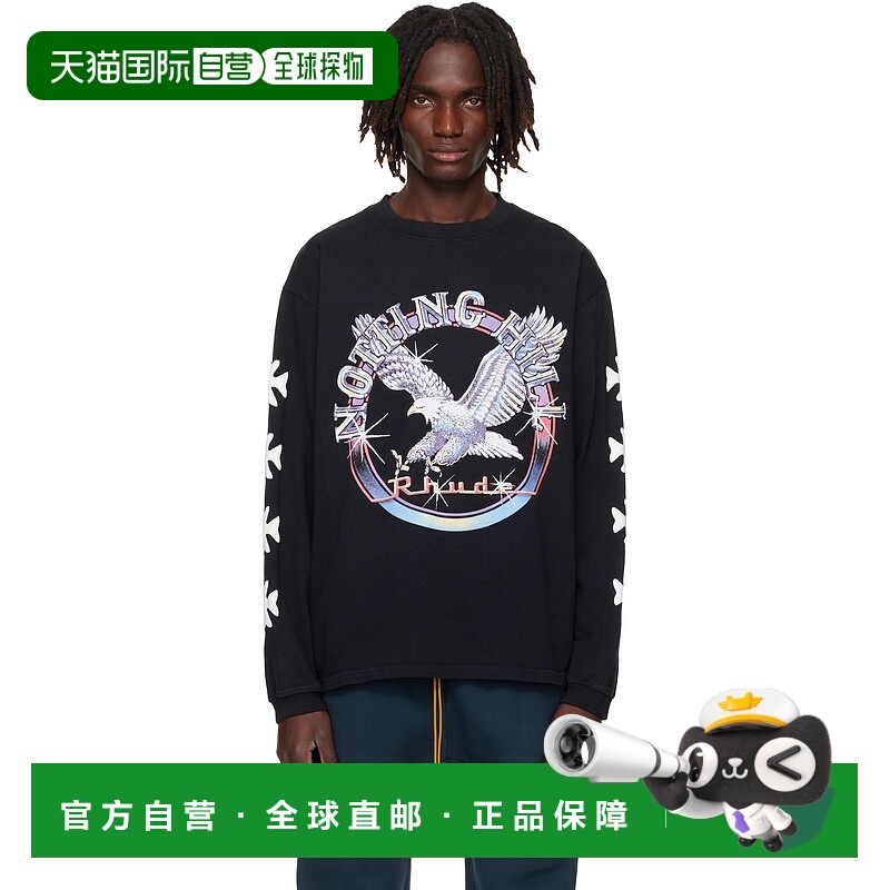 1h可退 香港直邮潮奢 Rhude 男士 黑色 Notting Hill Eagle 长袖