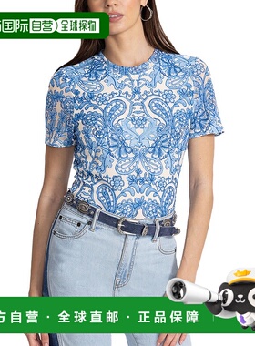 自营 Johnny Was Eleanor网眼T恤-蓝色 女装上衣美国直发奥莱