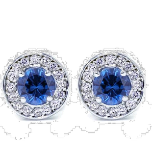 自营 pompeii35/8 克拉光环钻石蓝色蓝宝石耳钉 14K 白金 - 14k