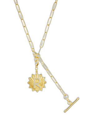 adornia14k 镀金可调节回形针套索，带水晶首字母徽章 - gold-r