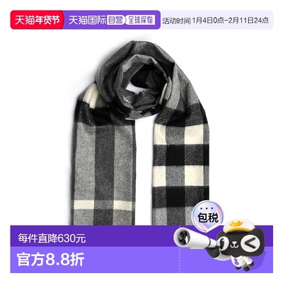 香港直邮BURBERRY 女士围巾 3949026 灰色 Check Scarf羊绒博柏利