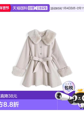 日本直邮日潮 GRL带毛绒围巾&丝带腰带的珠宝纽扣外套kz697羊毛