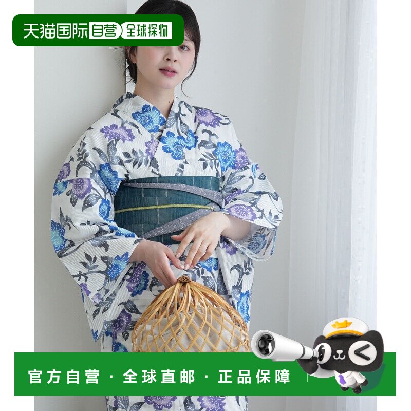 日本直邮utatane 女士 棉絽浴衣三件套 青紫友禅纹白底 501031261