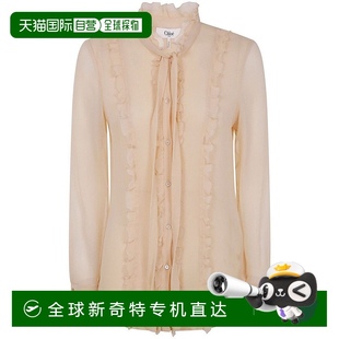 自營 美國奧萊直發(fā) 盡顯優(yōu)雅——中性 chloe褶邊絲綢襯衫