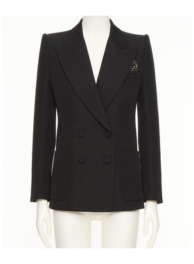 VALENTINO 女士西服 BCE46097W0NO SS2025 黑色 翻领长袖西装外套