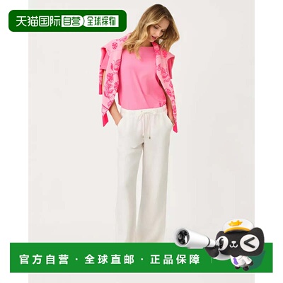 自营lilly pulitzer31英寸布劳利亚麻裤子-度假白色 美国奥莱直发