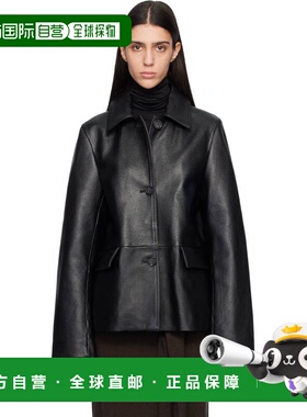 1h可退 香港直邮潮奢 toteme 女士 黑色粒面皮革夹克 254WRO0302L