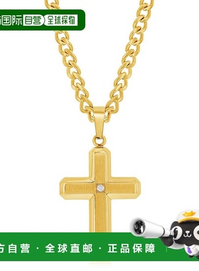 自营blackjack不锈钢拉丝和抛光带单 CZ 十字项链 - 镀金 - 金色