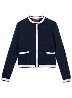 GUCCI 女士夹克 836304XKE0P4137 SS2025 蓝色 GG 细棉提花开衫