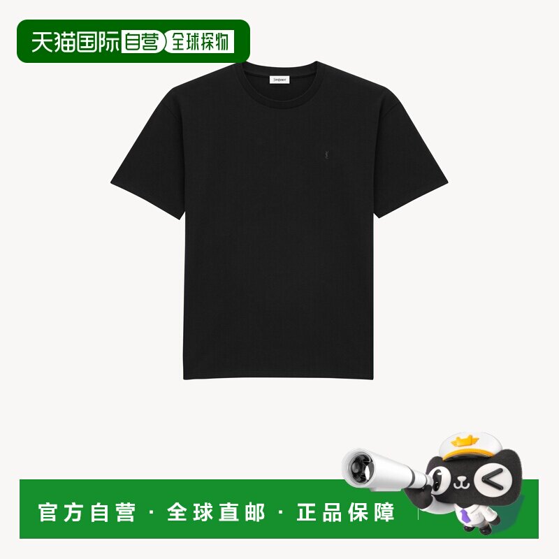 欧洲直邮自营YSL圣罗兰 CASSANDRE系列男士黑色棉圆领短袖T恤