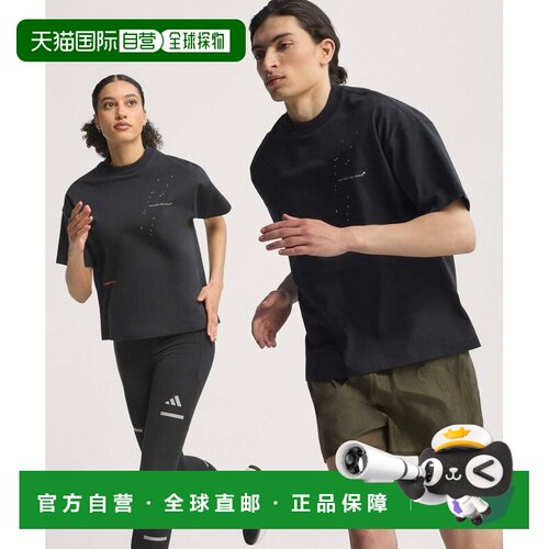 1h可退 日本直邮adidas 男女同款 黑色纯棉宽松高领跑步T恤 KA898