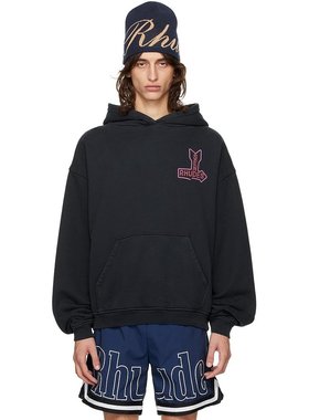 潮奢 Rhude 男士 黑色 Send s 连帽衫 RHPF24HO01012