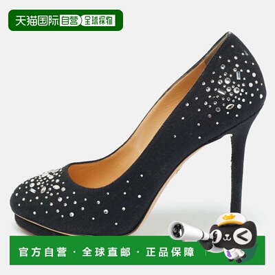 自营Charlotte Olympia Black Canvas Crystal Embellished Dotty