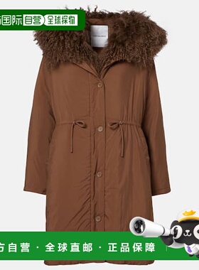 1h可退 香港直邮YVES SALOMON 女士 Doudoune 皮毛饰边羽绒服