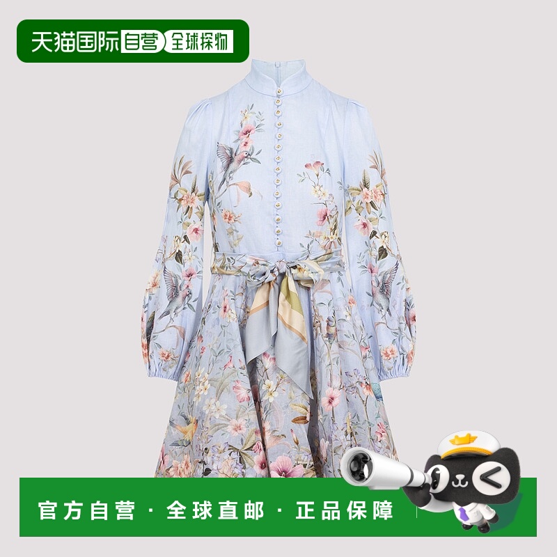 香港直邮ZIMMERMANN 女士 REBELLION 蓝色系扣亚麻迷你连衣裙 914