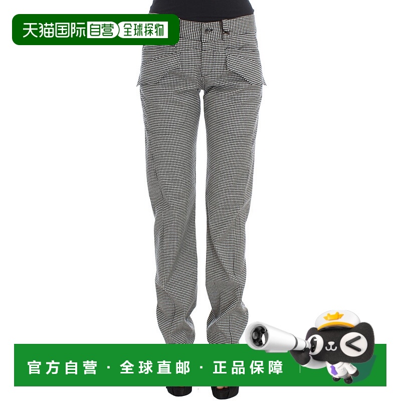 自营 Ermanno Scervino 格纹棉质休闲女式长裤 - 黑色/白色 美国