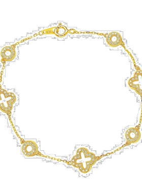 自营 Suzy Levian 金色纯银白色立方氧化锆三叶草和圆形手链 - 白