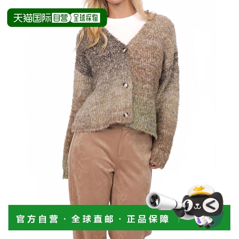 自营sadie & sageSmiley Ombre Fuzzy Knit Cardigan In Olive Br