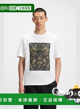 自营欧洲直邮Hugo Boss 男士白色棉艺术图案短袖T恤男装
