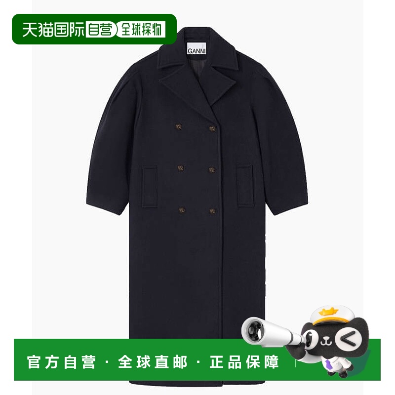 1h可退 香港直邮GANNI 甘尼 女士 深蓝羊毛混纺大衣 W0802