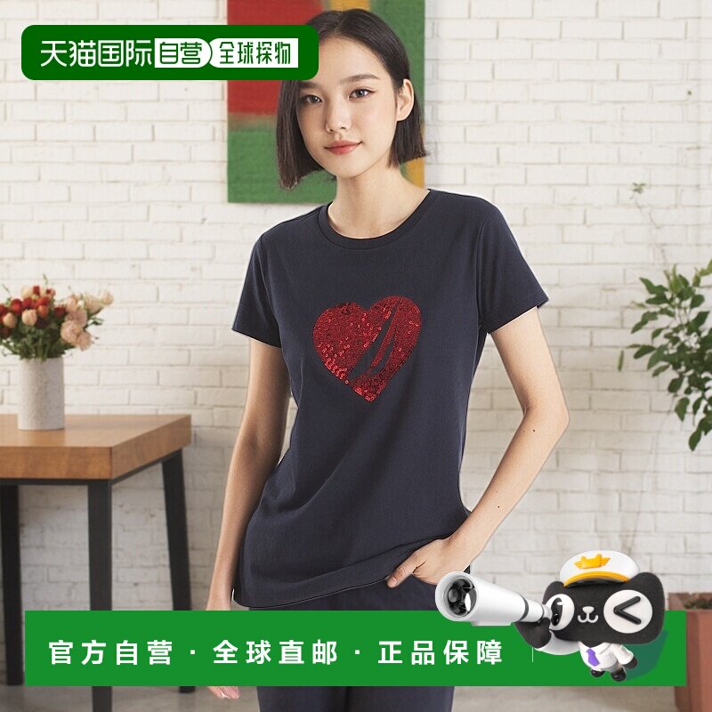 自营Nautica 女款亮片心形图案 T 恤 - 海军蓝 美国奥莱直发