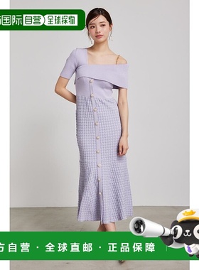 日本直邮Rienda 不对称粗花呢半针织连衣裙 RI3465EW25084包臀裙