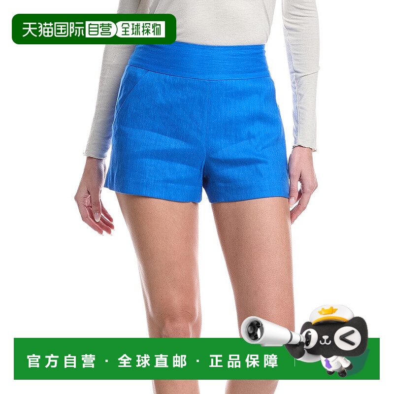 自营alice + olivia Donald High-Rise Linen-Blend Short - blue