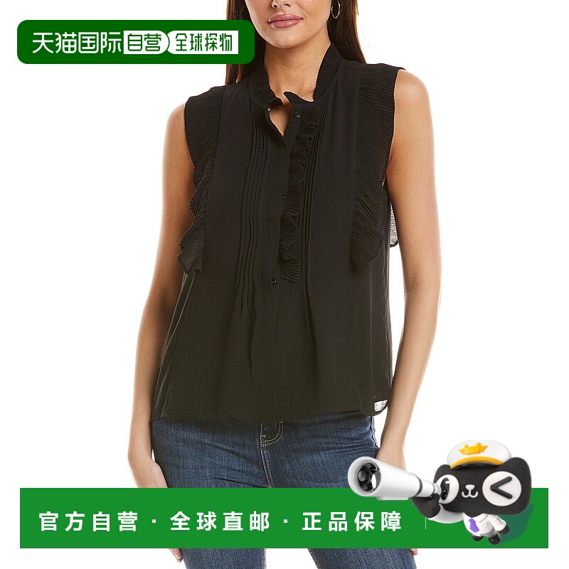 自营 CeCe Frill女式衬衫-黑色 美国奥莱直发蕾丝