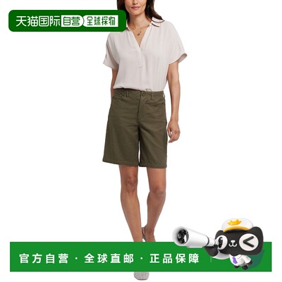 自营NYDJ百慕大月桂叶亚麻混纺短牛仔裤-绿色 美国奥莱直发短裤