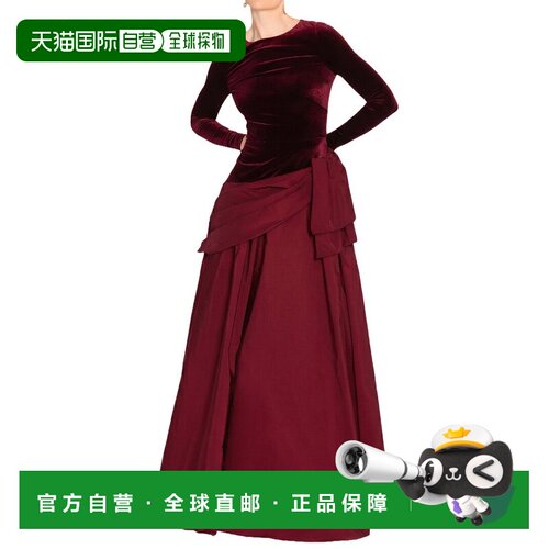 自营marchesa notte侯爵夜弹力天鹅绒长袖礼服-红色 美国奥莱直发