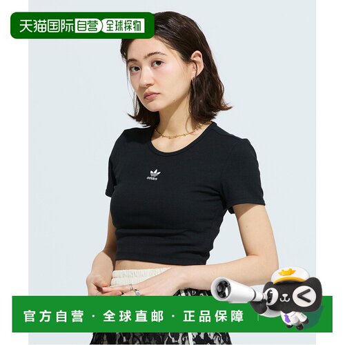 日本直邮adidas 三叶草 女装 修身罗纹短款T恤 IY9664