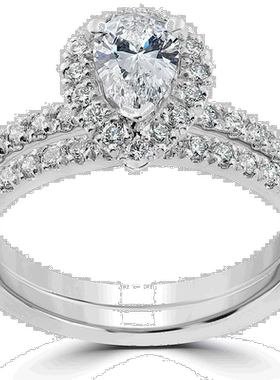 自营 pompeii31 5/8 克拉梨形光环钻石订婚结婚戒指套装 14k 白金