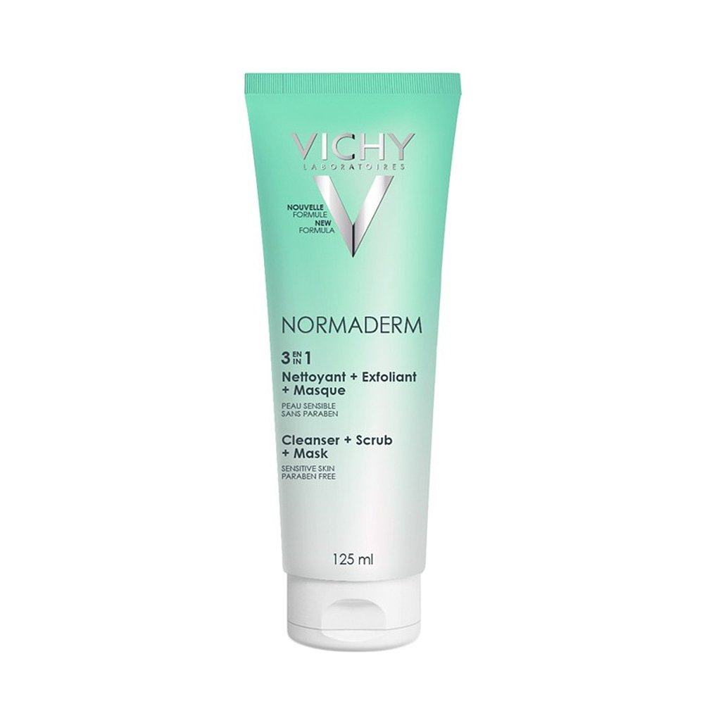 欧洲直邮Vichy薇姿三合一毛孔淨化泥125ml清洁去角质面膜舒适