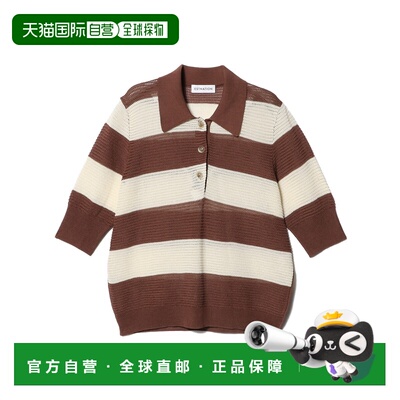 1h可退 日本直邮ESTNATION 女士干爽棉质条纹针织Polo衫 51109120