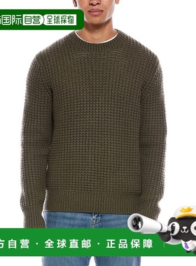 自营Vince Macro华夫格羊毛和羊绒混纺圆领毛衣-绿色 美国奥莱直