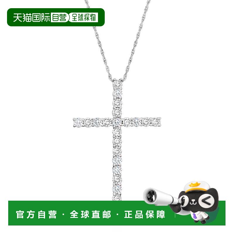 自营Ross-Simons 14 克拉白金钻石十字架吊坠项链 - 20 英寸 美国