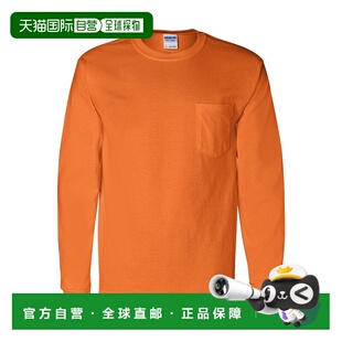 自营 Gildan 纯棉长袖口袋 T 恤 - 安全橙色 美国奥莱直发