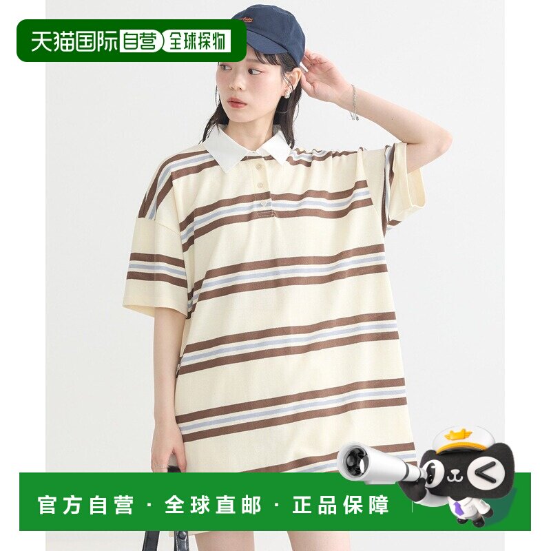日本直邮earth music&ecology 女士复古条纹休闲迷你连衣裙 01000