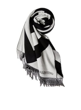 VALENTINO 女士围巾 3W0ED007BPA0AN AW2023 黑色 条纹流苏围巾