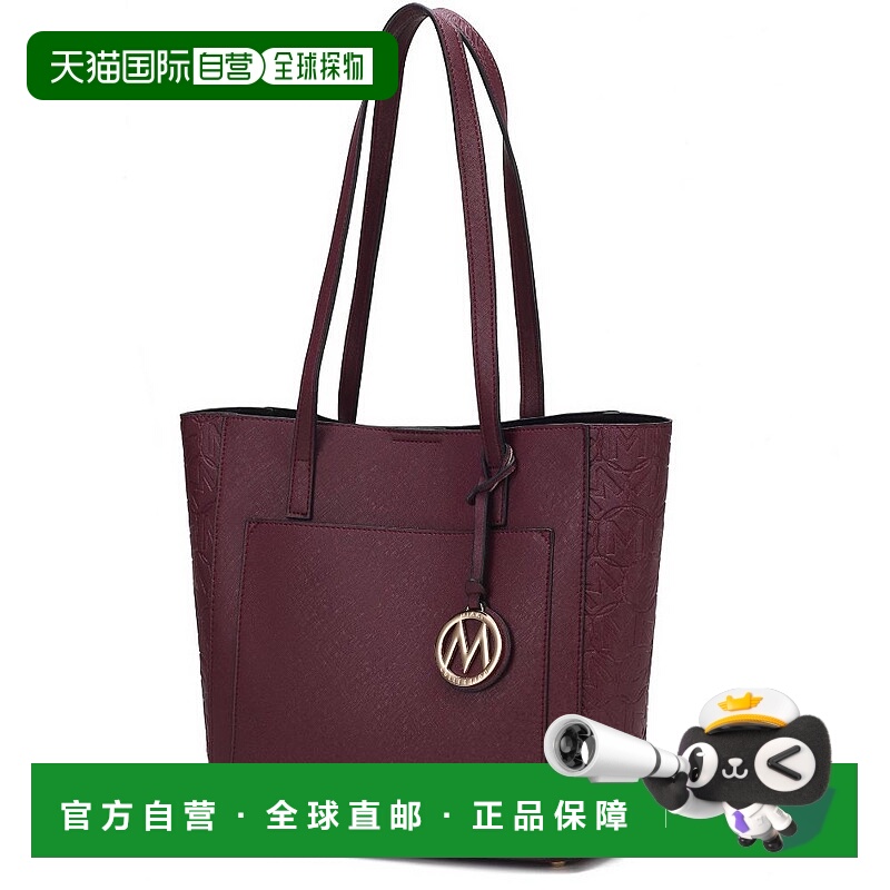 自营 mia k collectionLea Tote 纯素皮革手提包 酒红色 美国奥莱