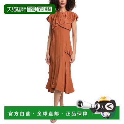 自营3.1 Phillip Lim Ruffle Overlay Midi Dress - brown 美国奥