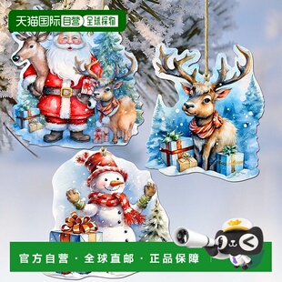 自营 圣诞节到了 G. Debrekht 出品的 3 件套装饰性木制圣诞饰品