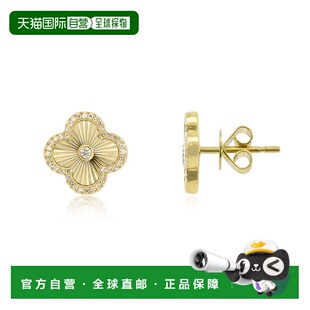 自营 the loveryFluted Gold Diamond Accent Clover Stud Earrin