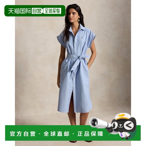 自营欧洲直邮Ralph Lauren拉夫劳伦 女士蓝色棉质牛津布腰带衬衫
