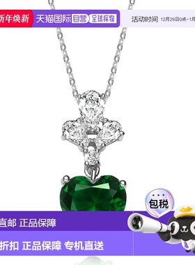 自营 genevive纯银绿色立方氧化锆心形吊坠项链 绿色 美国奥莱直
