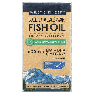 香港直发Wiley'S Finest野生阿拉斯加鱼油瓶装450mg60粒软胶囊